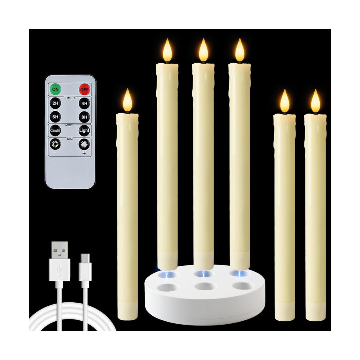Homemory Rechargeable Waxy Flameless Taper Candles, 9.6 Inches LED Candle Sticks Flickering, Window Candles with Remote