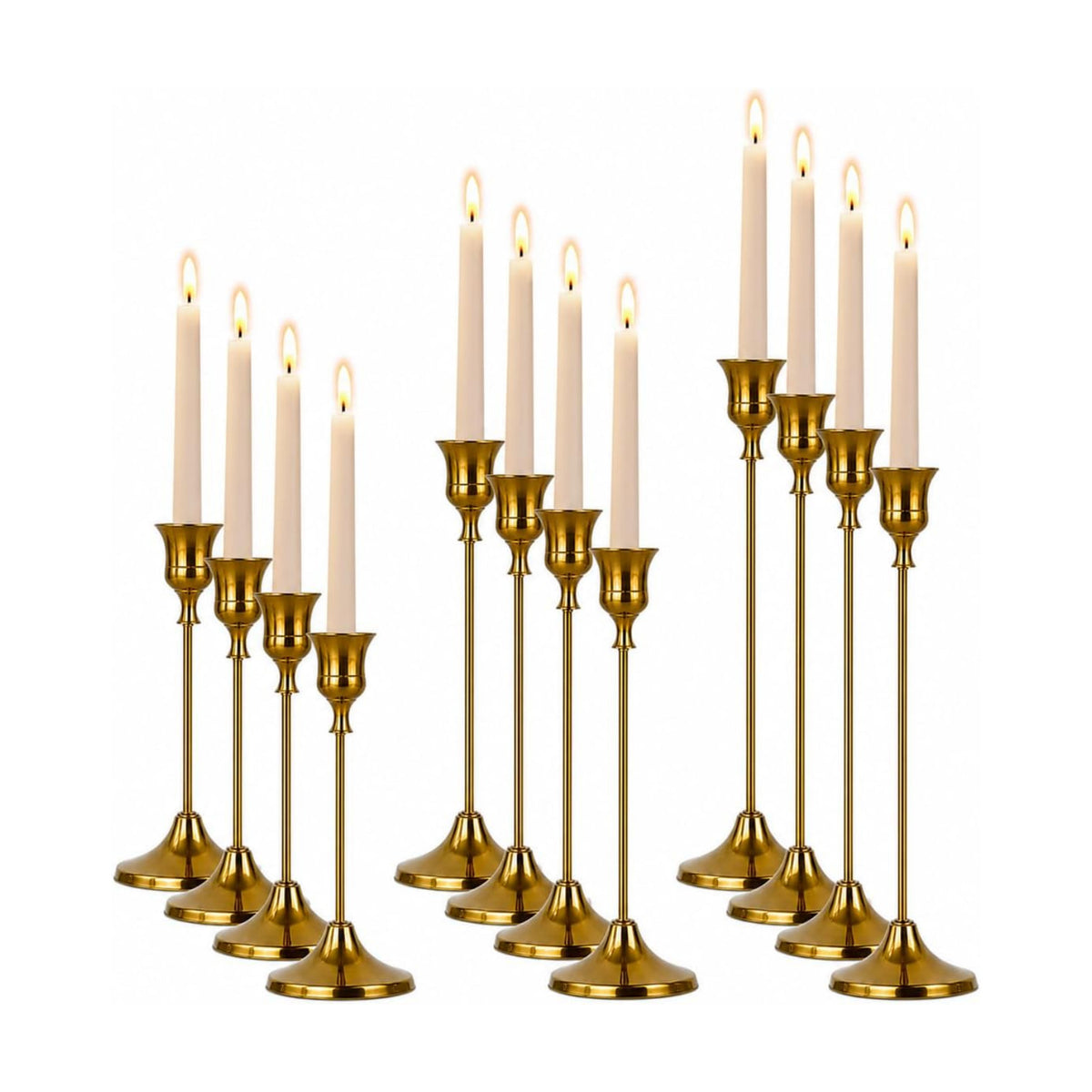 Brass Taper Candle Holders 4 Sets(12 Pcs) - Tall Metal Candlestick Holders for Table Centerpiece, Formal Dinner