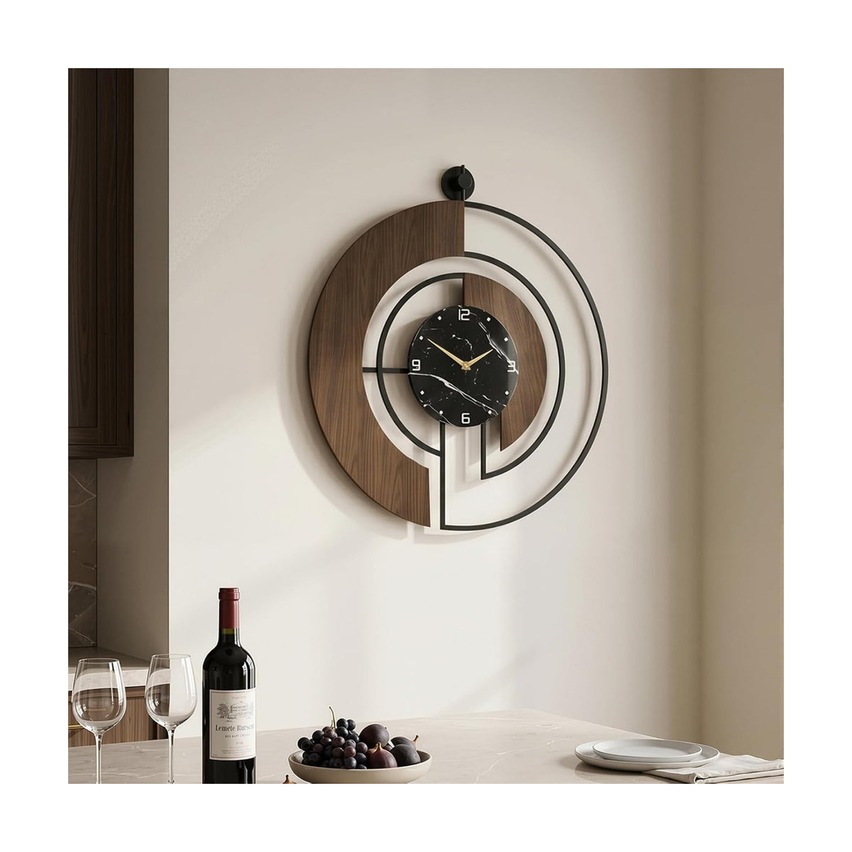 Cuspin 24 Inch Large Wall Clock Modern Walnut Marble Dial Decorative Clock | Silent non ticking, battery operated, easy