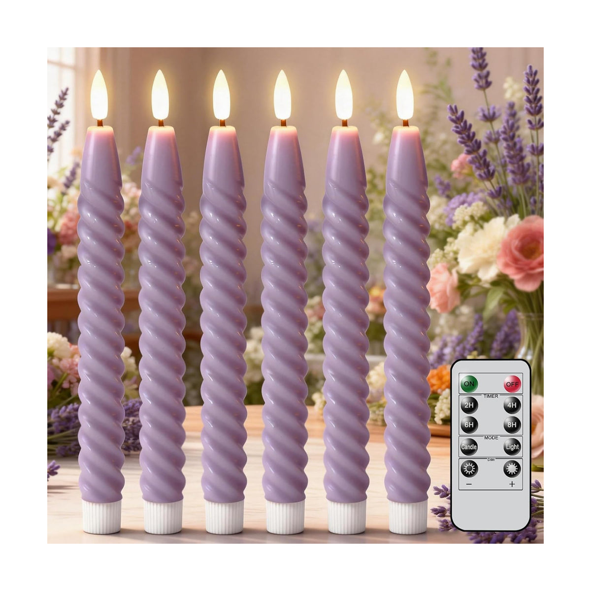 Purple Flameless Taper Candles Flickering with Remote Timer | LED Spiral Taper Candles, Flameless Candlesticks, Battery