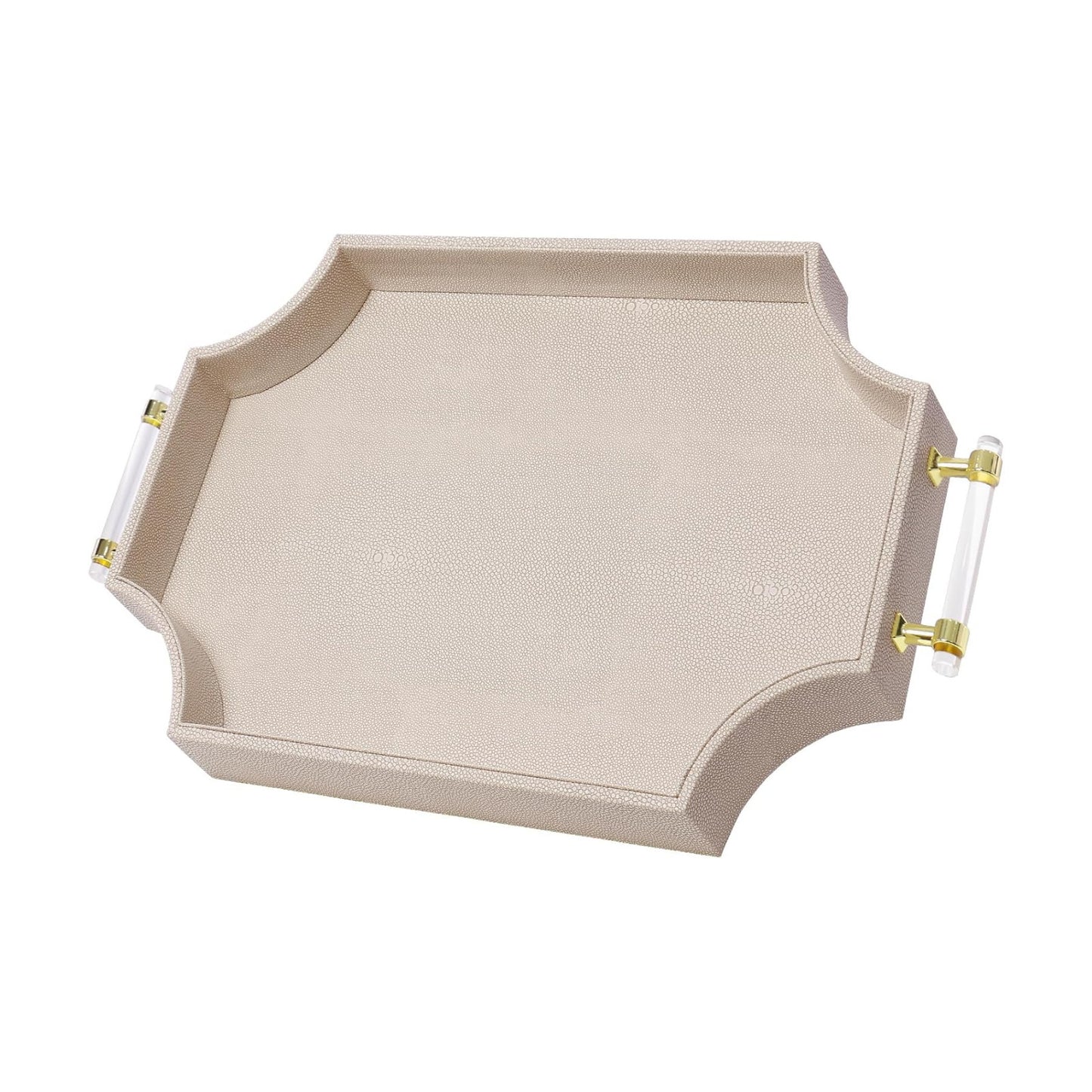 22.6'' x 13'' Coffee Table Tray Shagreen Decorative Tray for Ottoman / Khaki Beige / 22.6 x 13 x 2