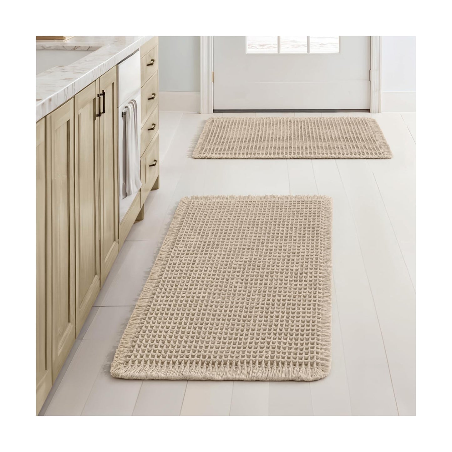 MIULEE Set of 2 Waffle Bathroom Rugs Boho Bath Mat Pale Beige 17x24 Inch