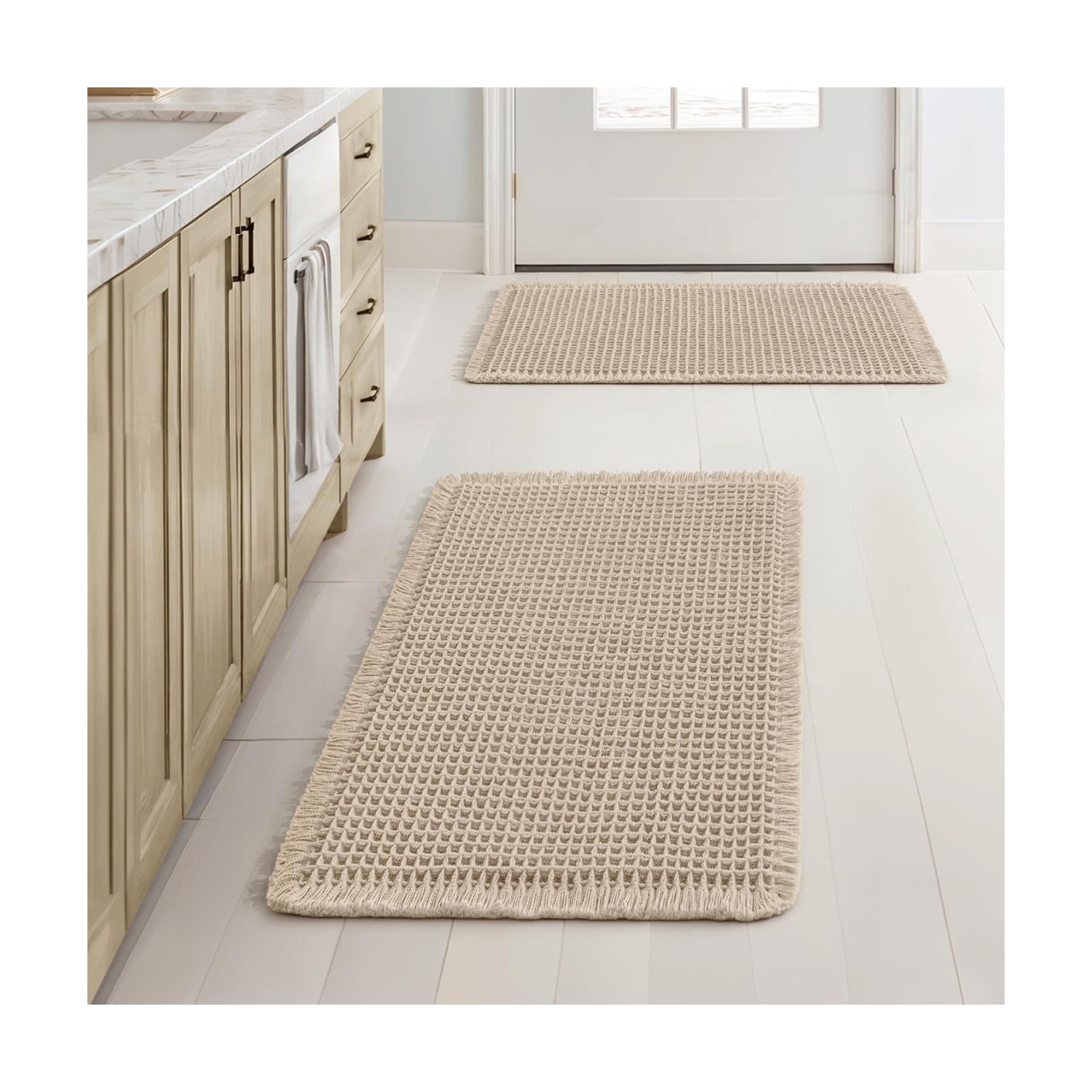 MIULEE Set of 2 Waffle Bathroom Rugs Boho Bath Mat Pale Beige 17x24 Inch