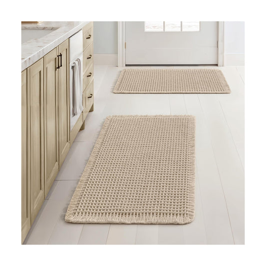 MIULEE Set of 2 Waffle Bathroom Rugs Boho Bath Mat Pale Beige 17x24 Inch