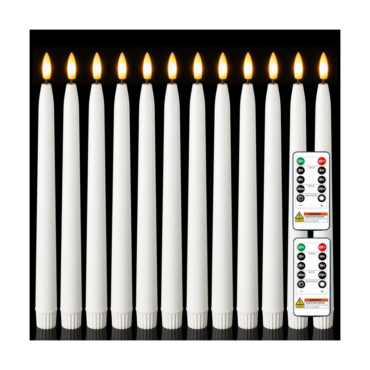 Homemory 11 inches Waxy Flameless Taper Candles with Remote Timer Dimmer, 12 Pcs Battery Operated Taper Candles with