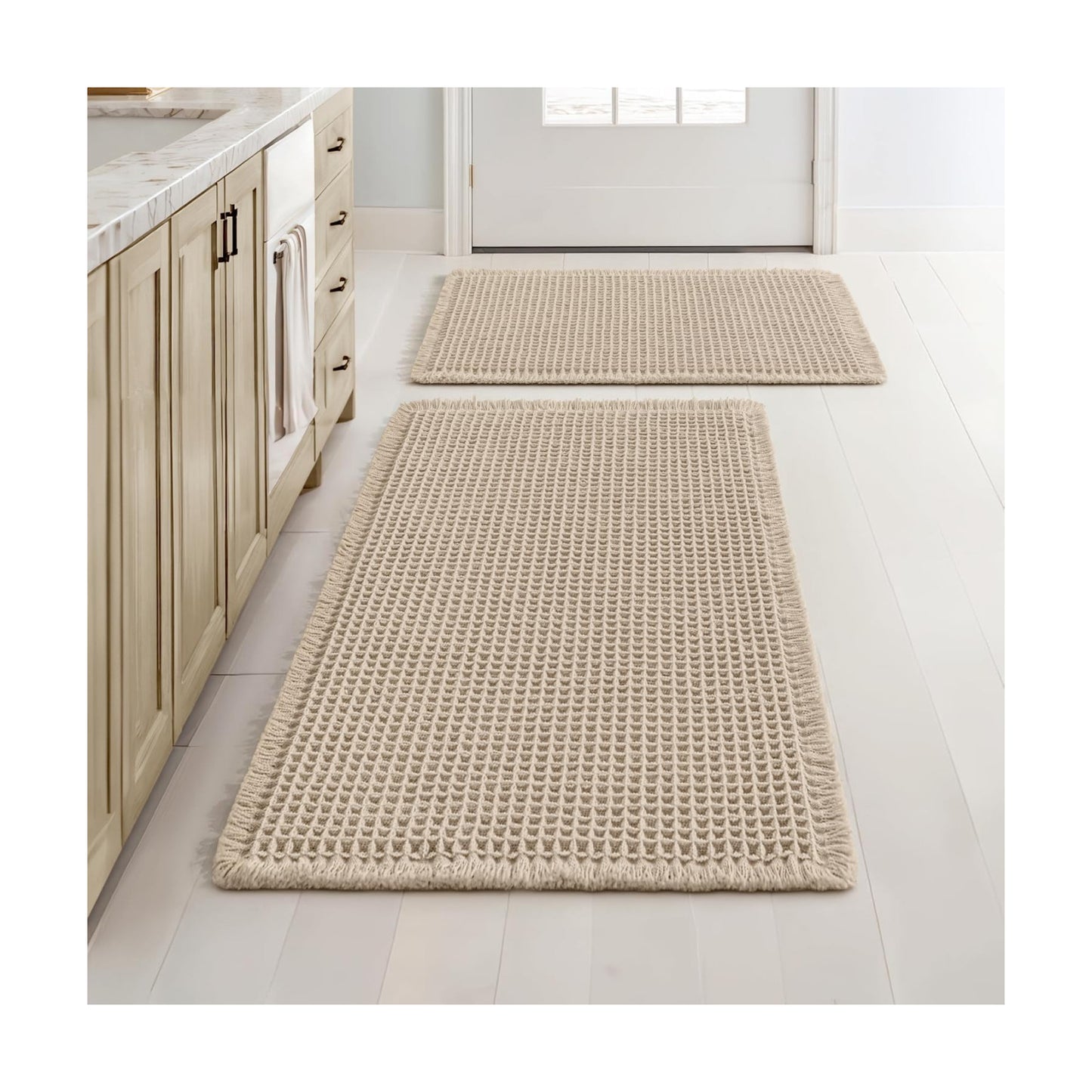 MIULEE Set of 2 Waffle Bathroom Rugs Pale Beige Bath Mat 17"x24"+18"x30"