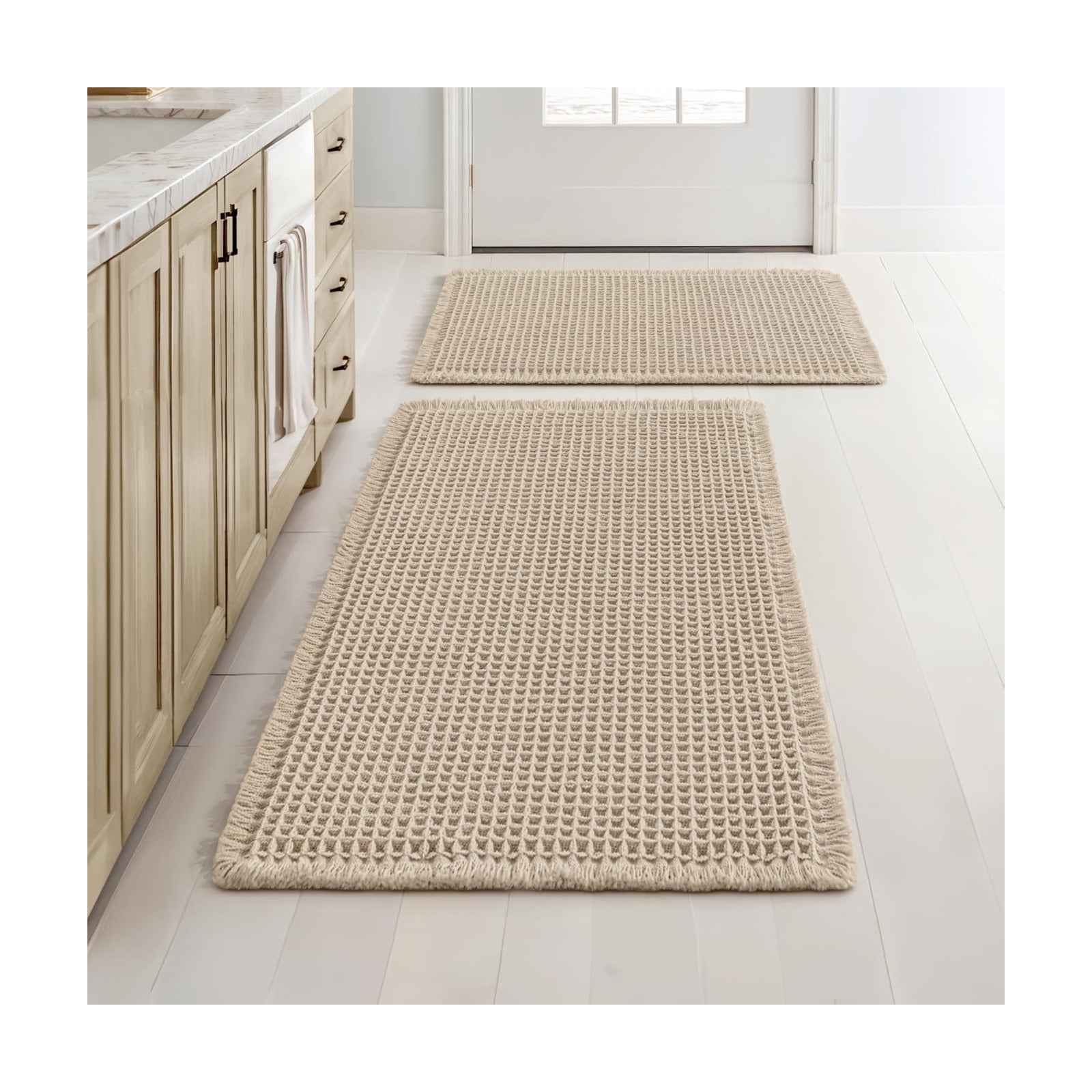 MIULEE Set of 2 Waffle Bathroom Rugs Pale Beige Bath Mat 17"x24"+18"x30"