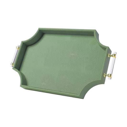 22.6'' x 13'' Coffee Table Tray Shagreen Decorative Tray for Ottoman Home / Green / 22.6 x 13 x 2