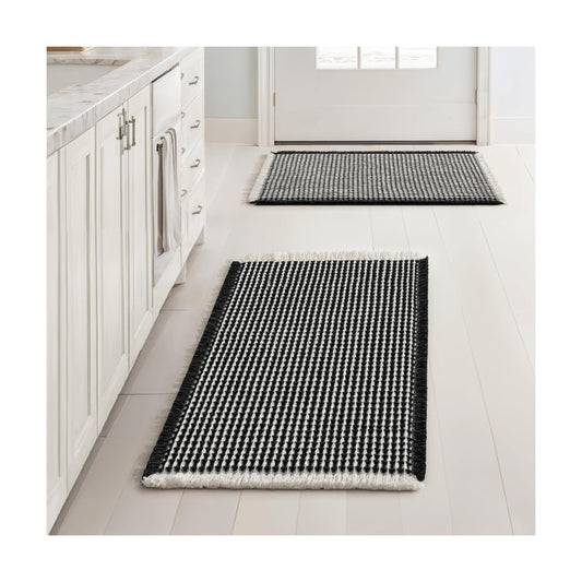 MIULEE Set of 2 Waffle Bathroom Rugs Boho Bath Mat Black&Cream 17x24 Inch