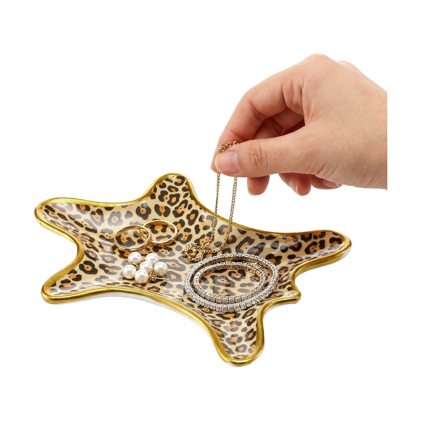 Leopard Jewelry Tray Trinket Plate Ceramic Cheetah Print Rings Case Dish Animal Jewelry / 6.3 x 4.7