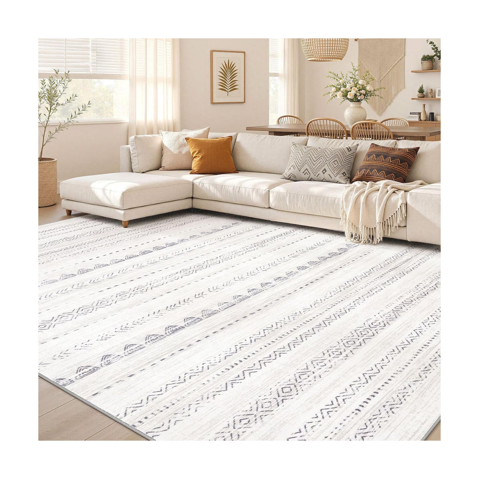Nakagishi 9x13 Area Rugs Living Room: Washable Boho Large Neutral Soft Farmhouse Rug Stain Resistant Modern Moroccan