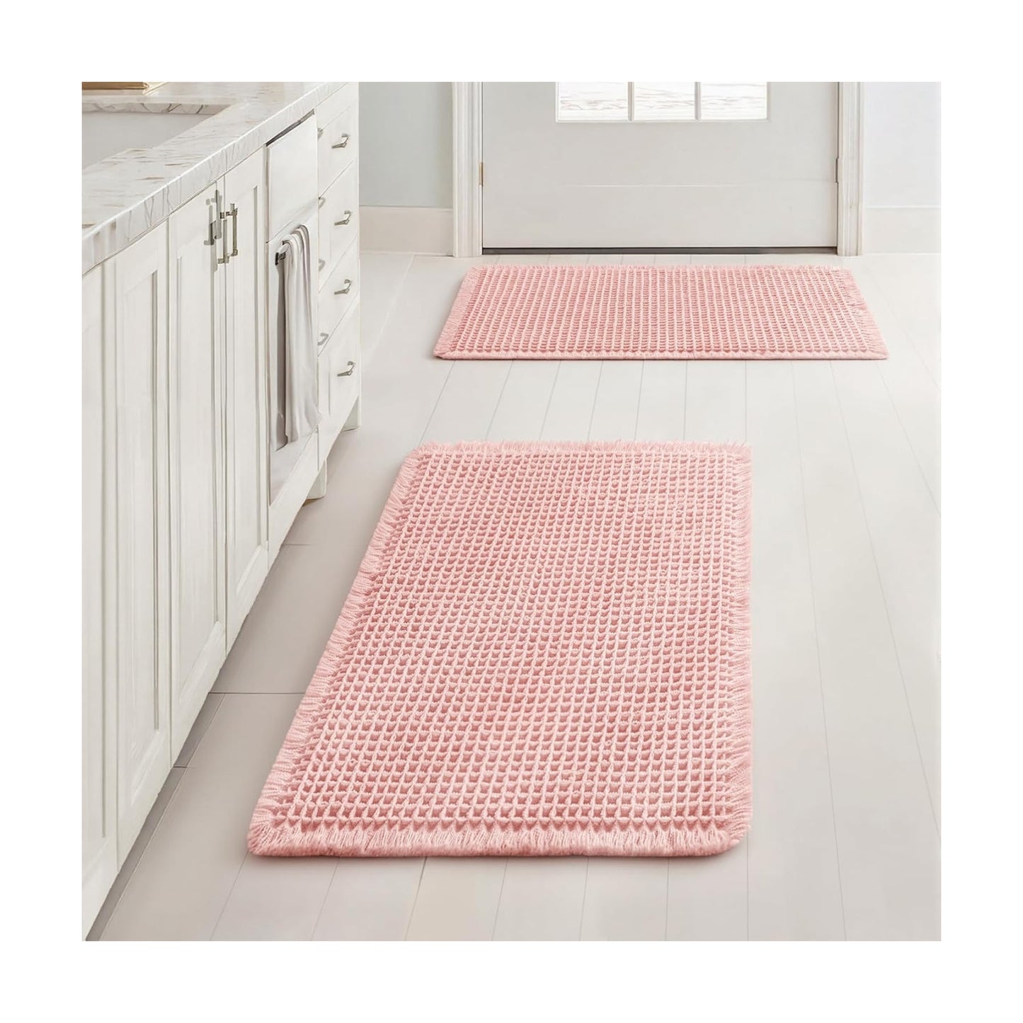 MIULEE Set of 2 Waffle Bathroom Rugs Boho Bath Mat Pink 17x24 Inch