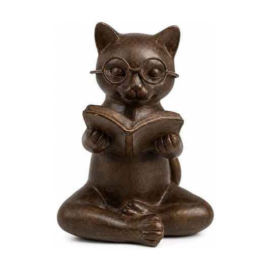 Cat Figurine Reading Book / Reading Cat / Bronze