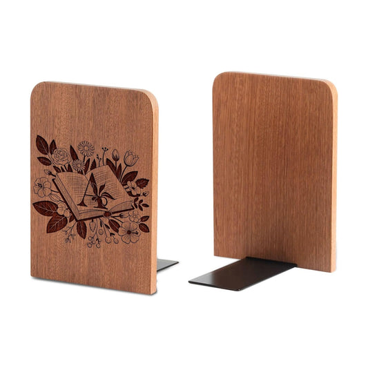 Wood Bookends / Heavy Duty Iron & Ebony Wood Book Ends / A