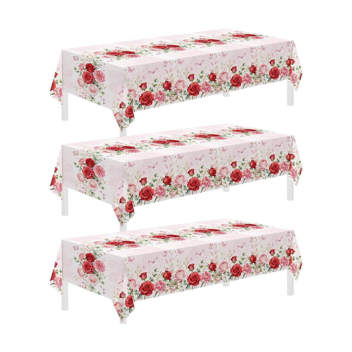Childom 3 Pack Pink Tablecloth,Floral Tablecloth,54" x 108" Disposable Plastic Table Cloth for Rectangle,Pink Table Cover for Birthday Decorations,Party Supplies,Butterfly Decorations