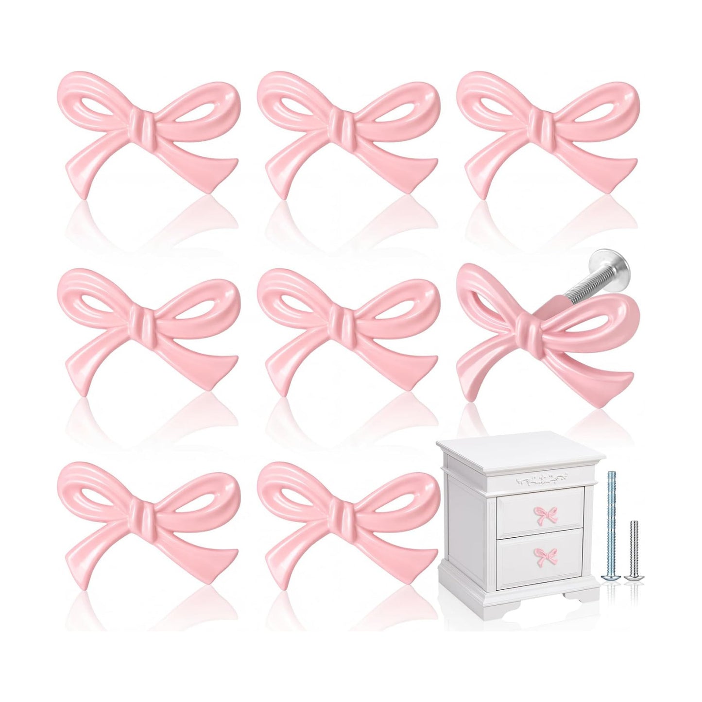 Bow Drawer Knobs Brass Bow Knobs for Dresser Decorative Brass Drawer / Small Size / Pink / Set of 8