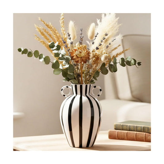 Ceramic Striped Flower Vase / Black