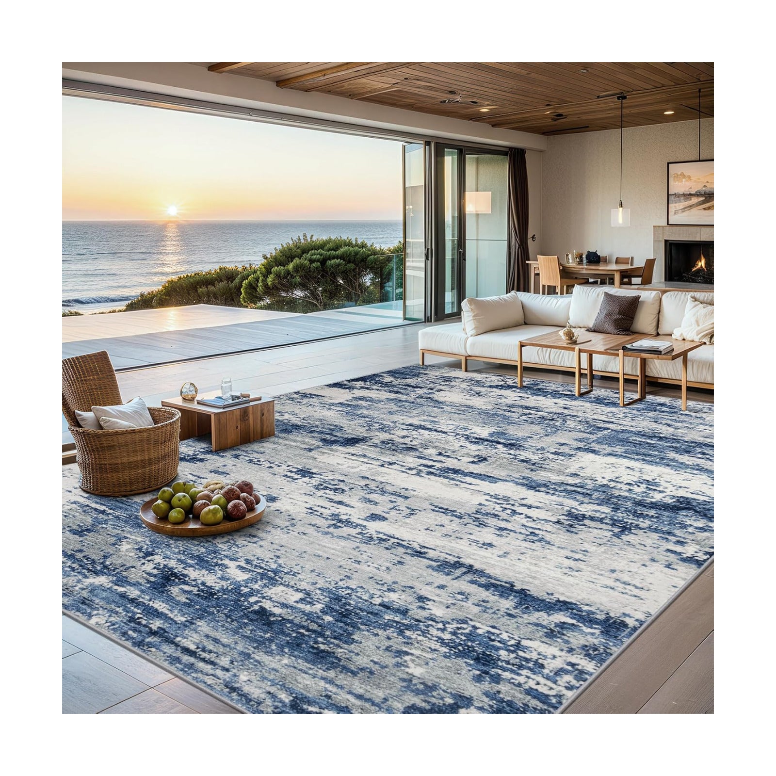PLHXFR 6x9 Area Rug Living Room: Abstract Washable Carpet Blue Gray