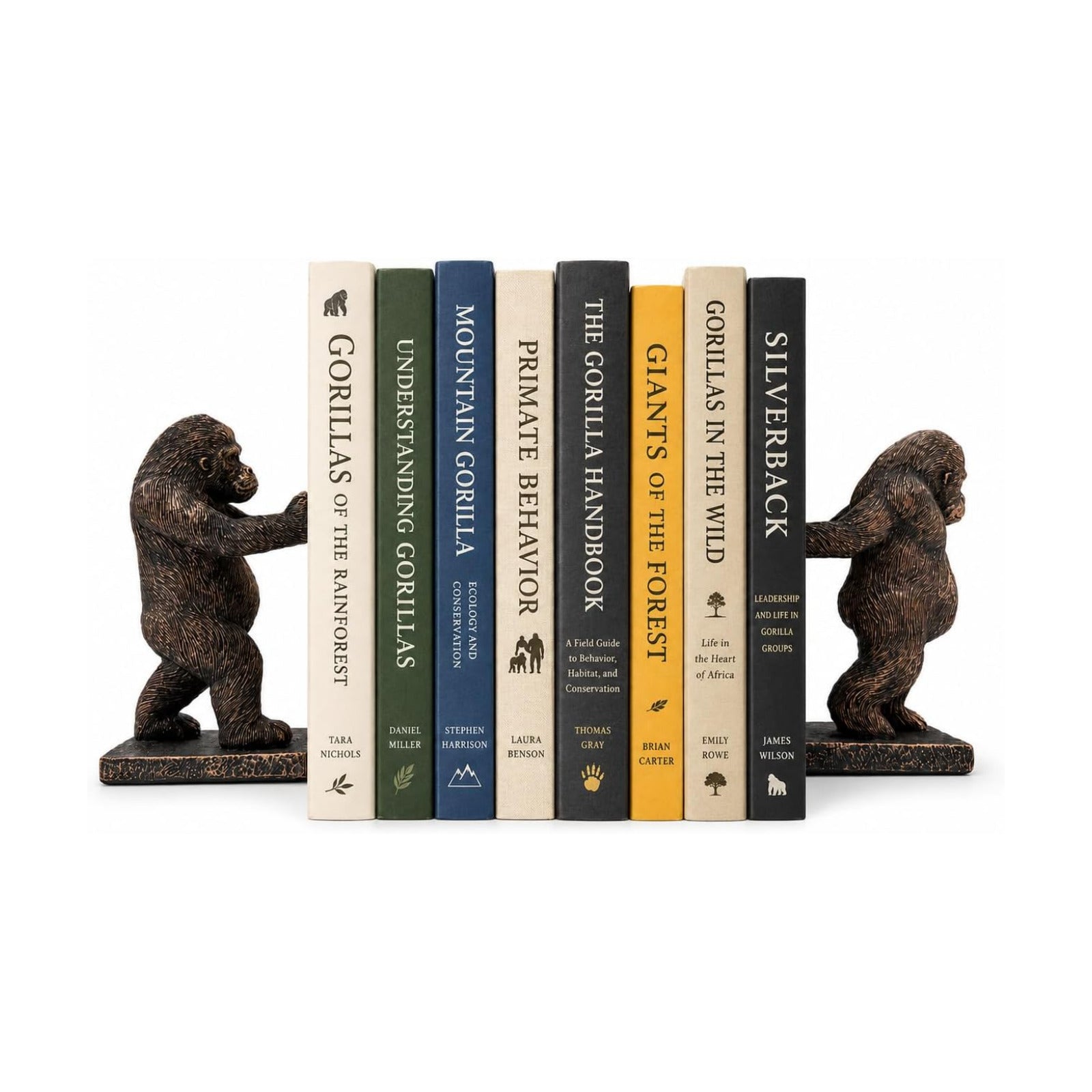 Resin Bookends / Realistic Heavy Animal Sculpture Decorative Book Ends / Gorilla / Bronze / Set of 2