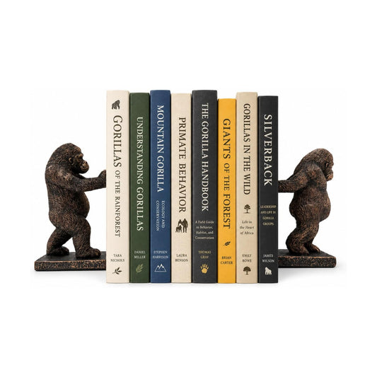 Resin Bookends / Realistic Heavy Animal Sculpture Decorative Book Ends / Gorilla / Bronze / Set of 2
