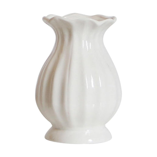 Ceramic Flower Vase Small Decorative Vase for Dried Flowers Minimalist Home / White / 6.69 Inch