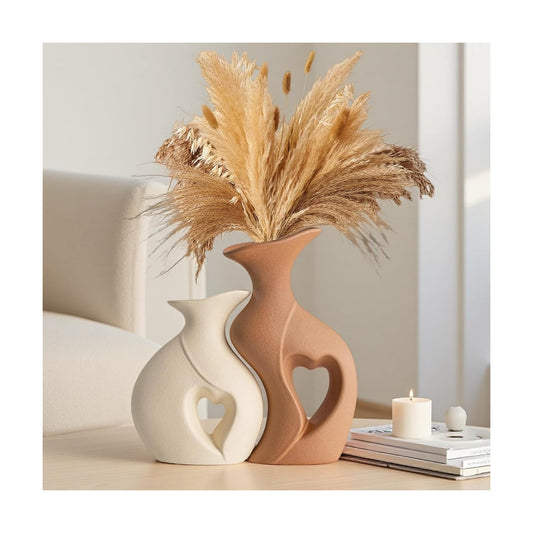 Nordic Ceramic Vase / Beige and Brown / Set of 2