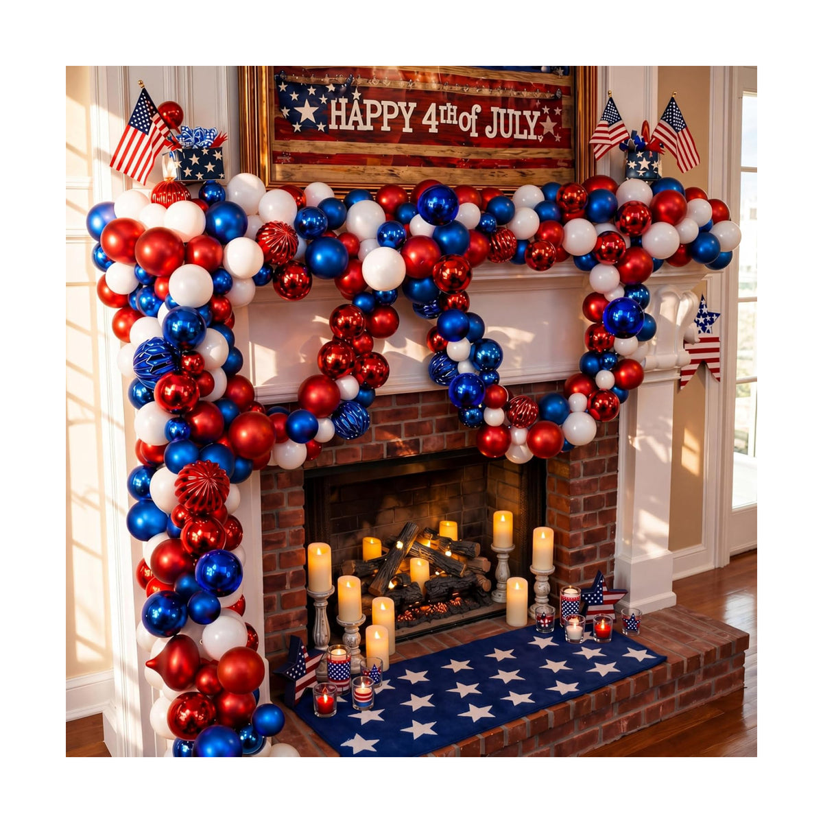 Suncalla 6ft Patriotic Red White Blue Ball Garland 4th of July Garland 250th Anniversary Glitter Red White Blue Bead Hanging Ornament Banner for Independence Day Table Wall Decoration Supplies