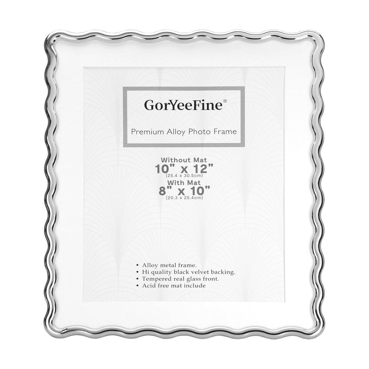 Silver 10x12'' Heavy-Duty Zinc Alloy Picture Frames with Acid Free Mat for 8x10'',Wave Design Silver Picture Frame with