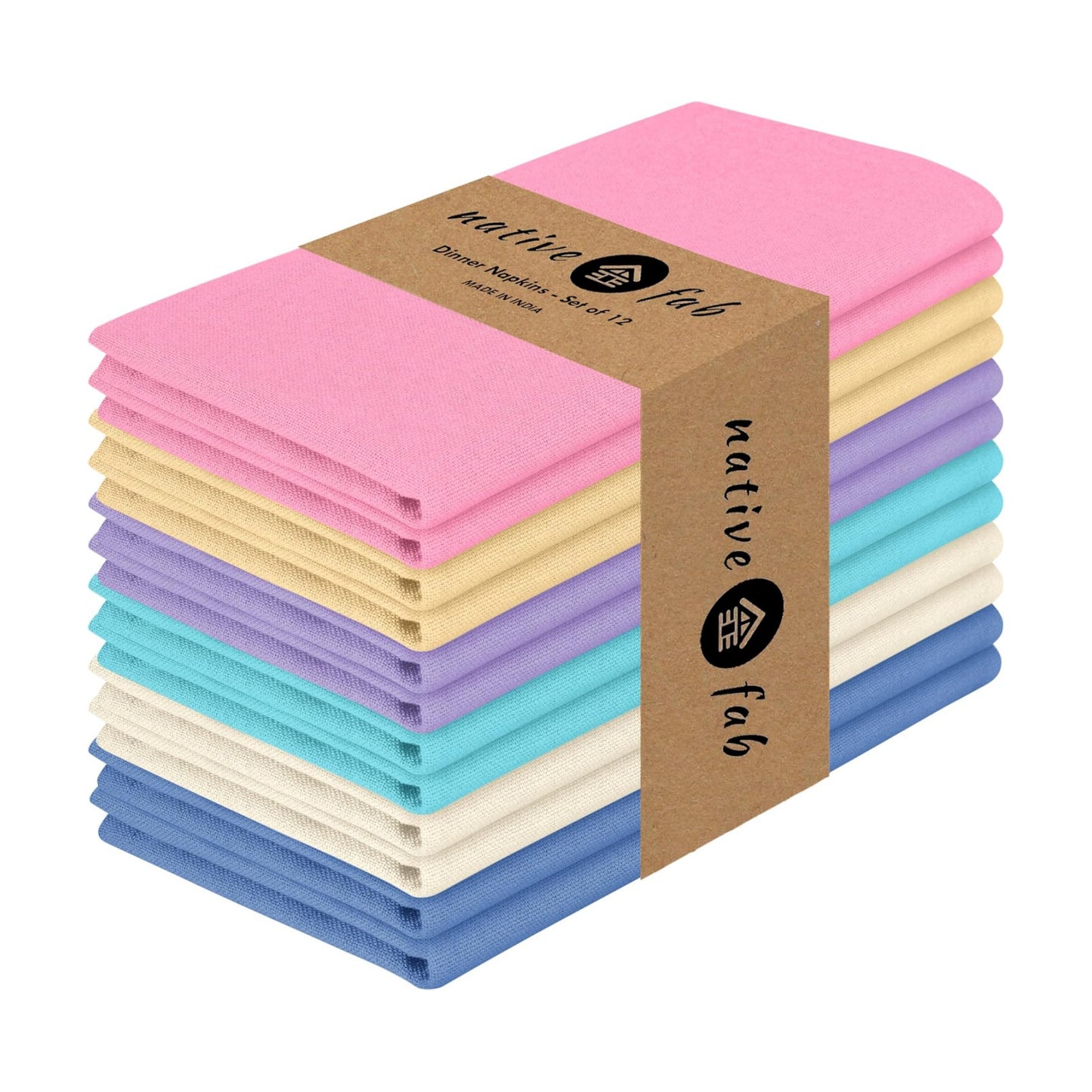 Native Fab Premium Multicolor Cloth Napkins 12 Pack, 100% Cotton, 17"x17", Soft, Reusable Table Linen, Ideal for Easter