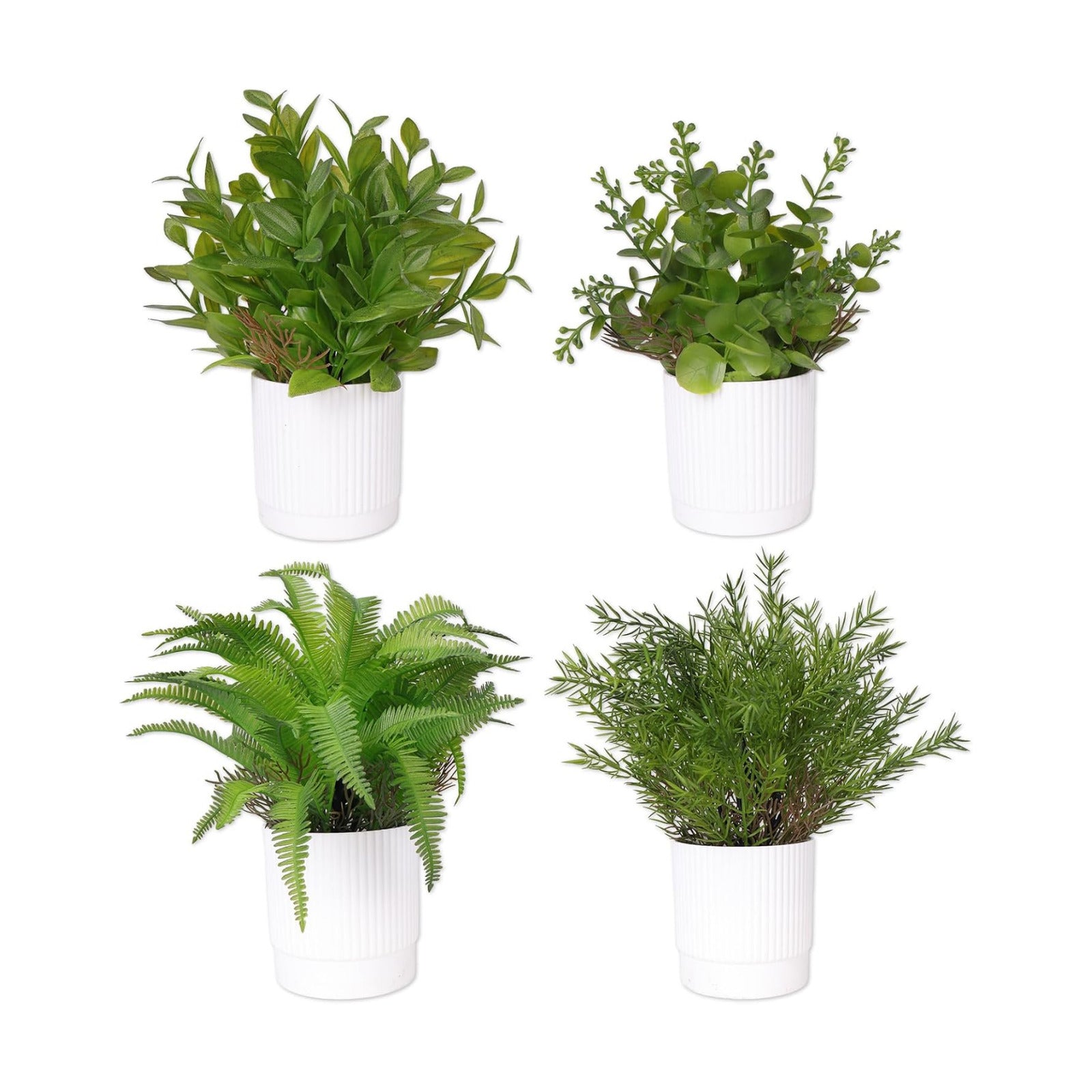 Fake Plants Mini Artificial Plants Faux Greenery / Green-2 / Set of 4