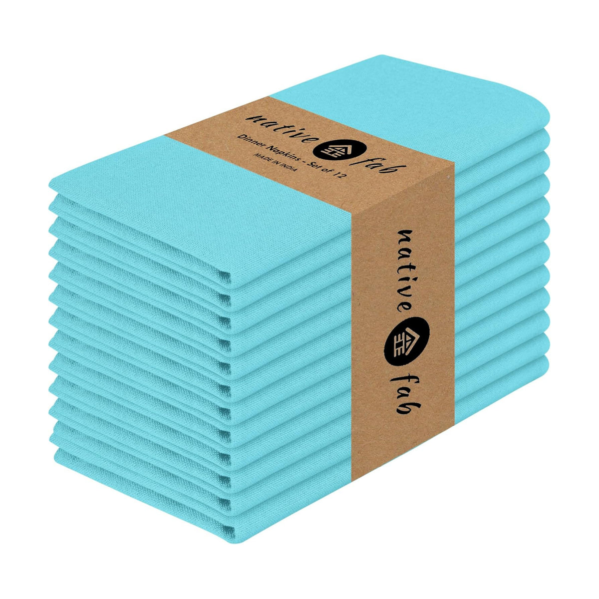 Native Fab Blue Cloth Napkins, 12 Pack, 100% Cotton, 17x17 Inches, Heavy Duty, Soft Texture, Quick Drying, Great for