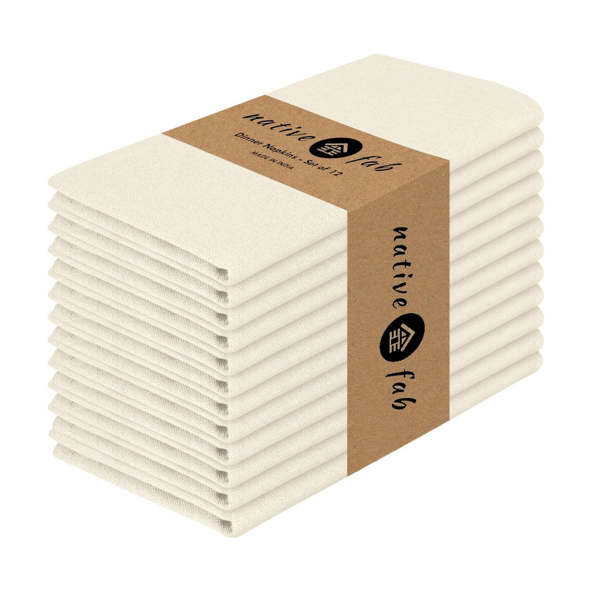 Native Fab Cloth Dinner Napkins, 12 Pack, 100% Cotton, 17x17 Inches, Soft Texture, Machine Washable, Colorfast