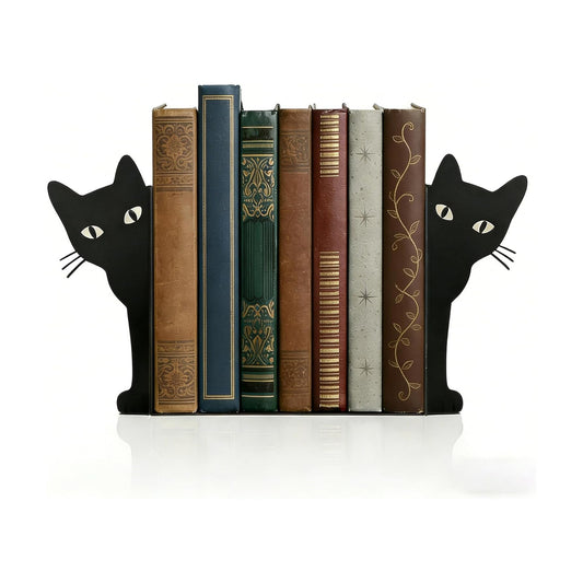 Metal Decorative Book Ends / Peekaboo Cat / Black