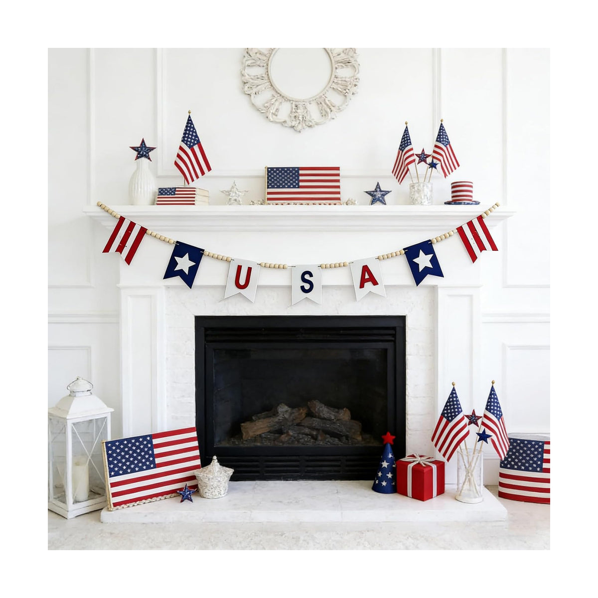 GreenD 4th of July Decorations 9.84FT 4th of July Garland Red White and Blue Garland with American Flag Style Patriotic Garland July 4th Decor Memorial Day Independence Day Mantel Wall Party Decor