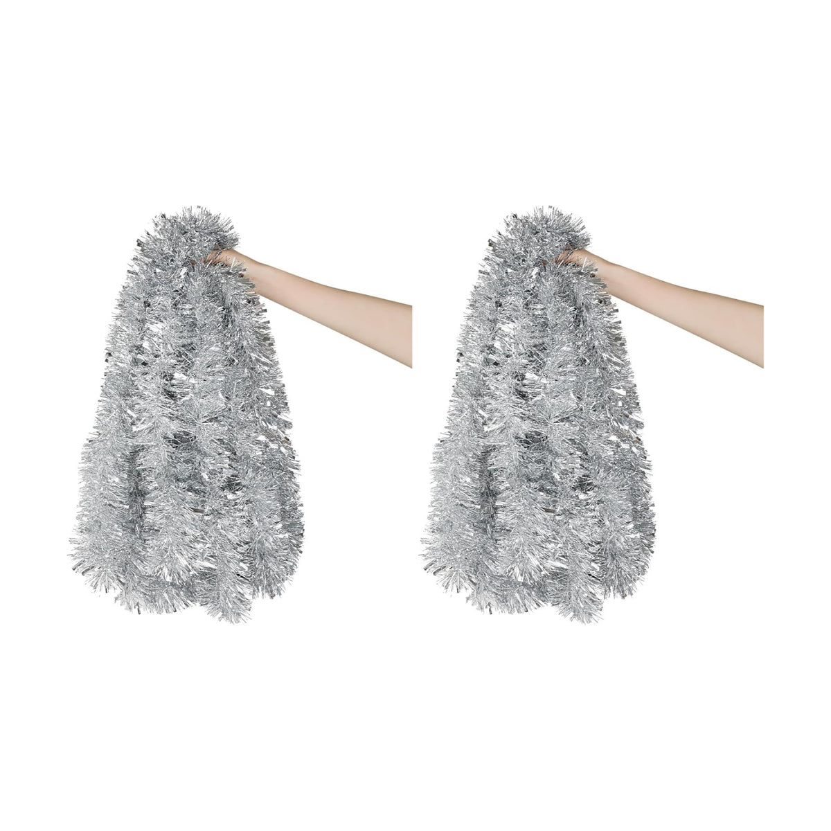 Decora 33 Feet Silver Tinsel Garland, Christmas Metallic Hanging Tinsel Garland for Xmas Tree Home and Party Decoration (Pack of 2)