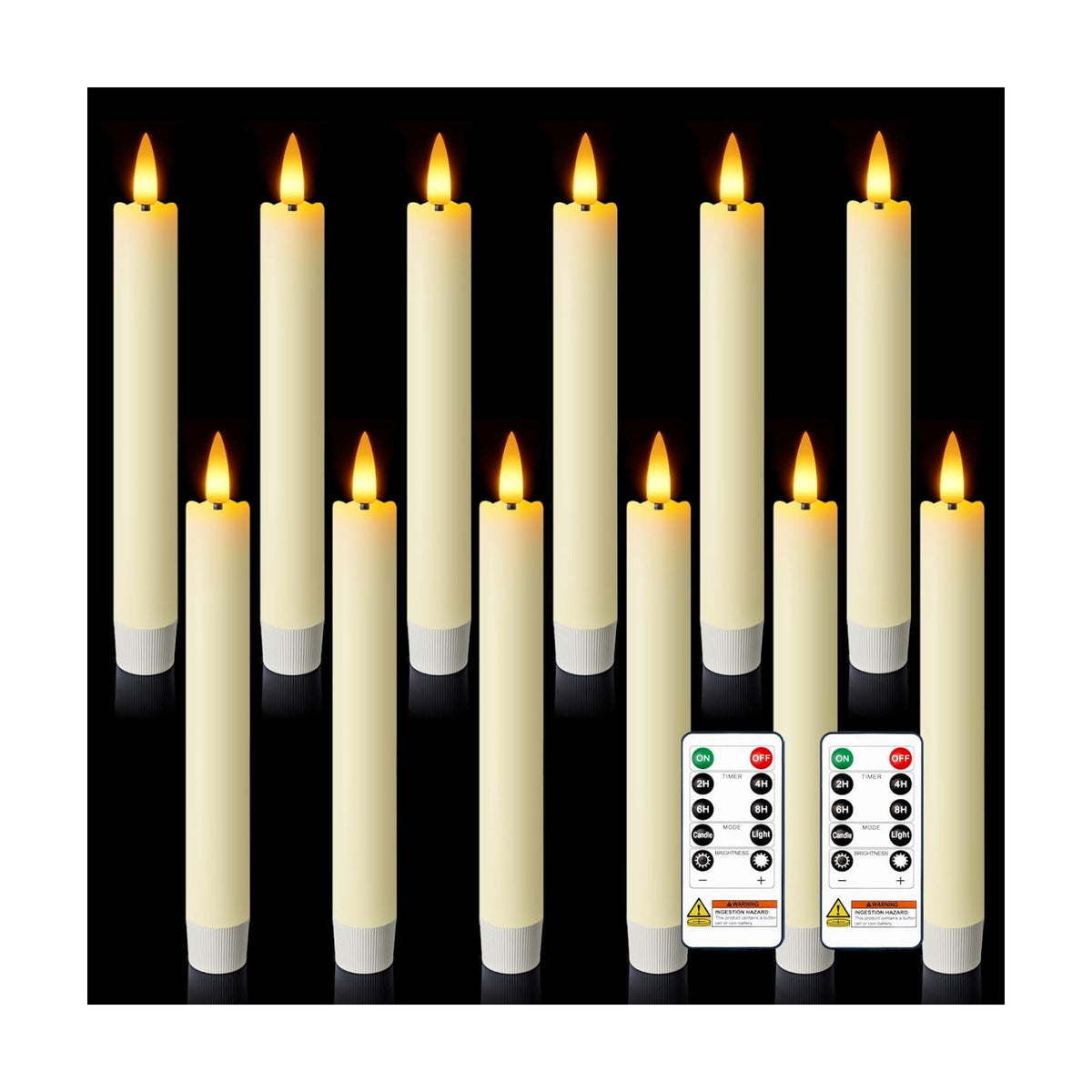 7 Inches Flameless Taper Candles with Remote Timer, Real Wax Ivory Short Led Candlesticks, 3D Wick Light Battery
