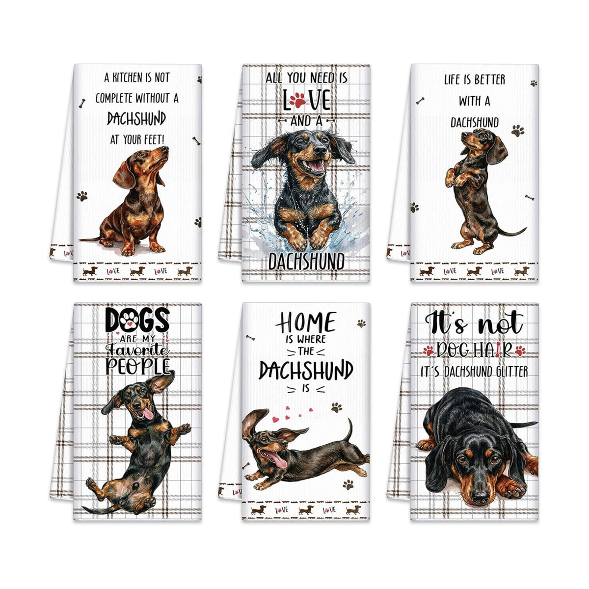 Redbaker 6 Pcs Dachshund Kitchen Towels Funny Dishcloth