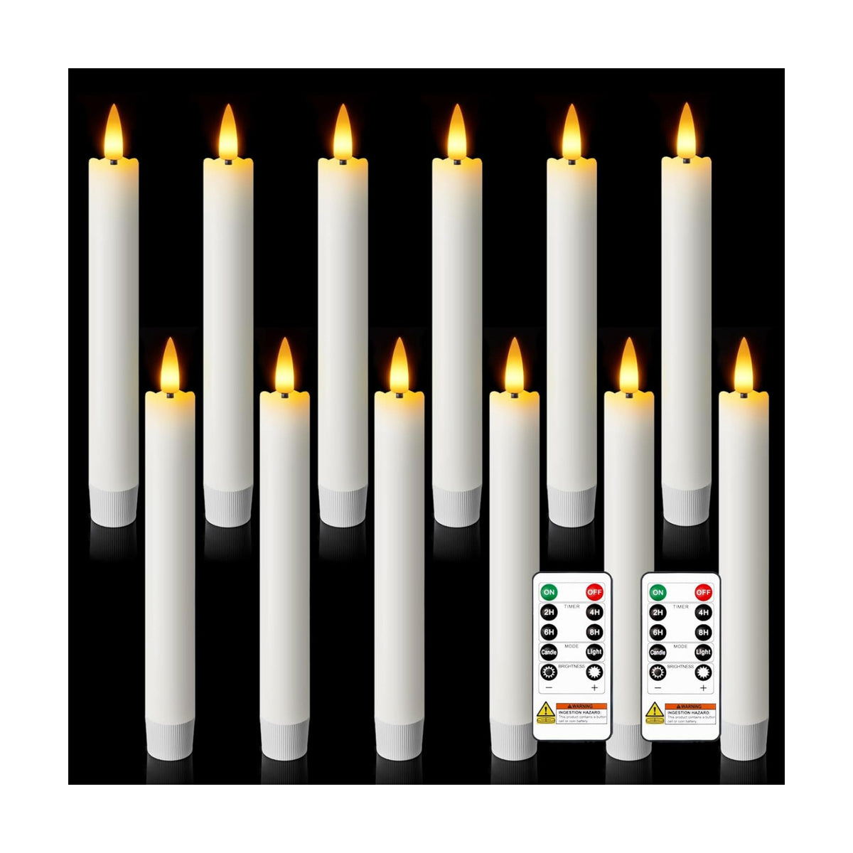 7 Inches Flameless Taper Candles with Remote Timer, Real Wax White Short Led Candlesticks, 3D Wick Light Battery