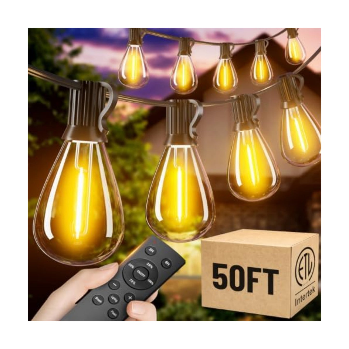 50FT Outdoor String Lights with Remote, Waterproof Patio Lights with 18+1 Shatterproof LED Bulbs,Dimmable Hanging Decor