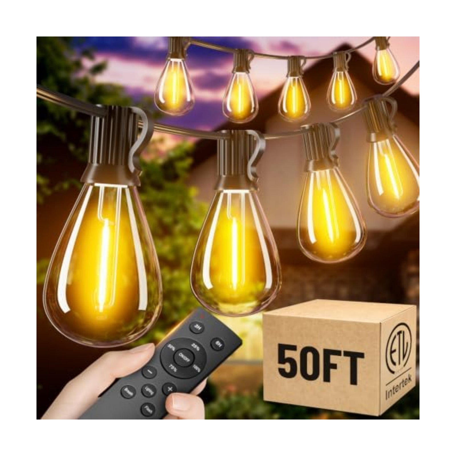 50FT Outdoor String Lights with Remote, Waterproof Patio Lights with 18+1 Shatterproof LED Bulbs,Dimmable Hanging Decor
