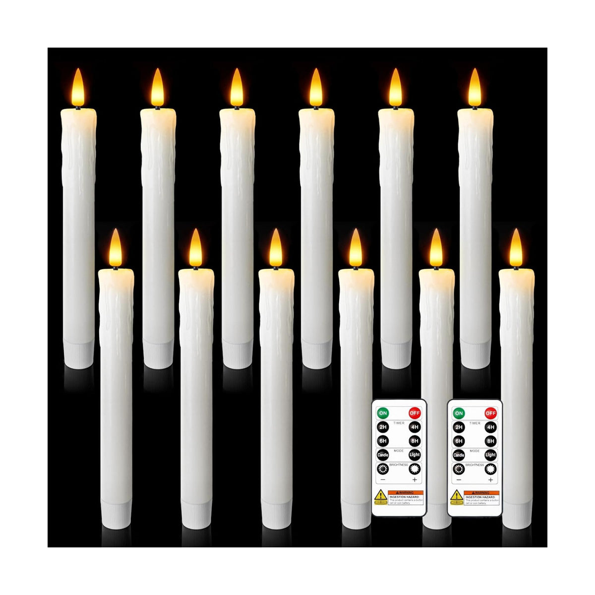 7 Inches Dripless Flameless Taper Candles with Remote Timer Dimmer, Real Wax Battery Candlesticks, 3D Flame Fake