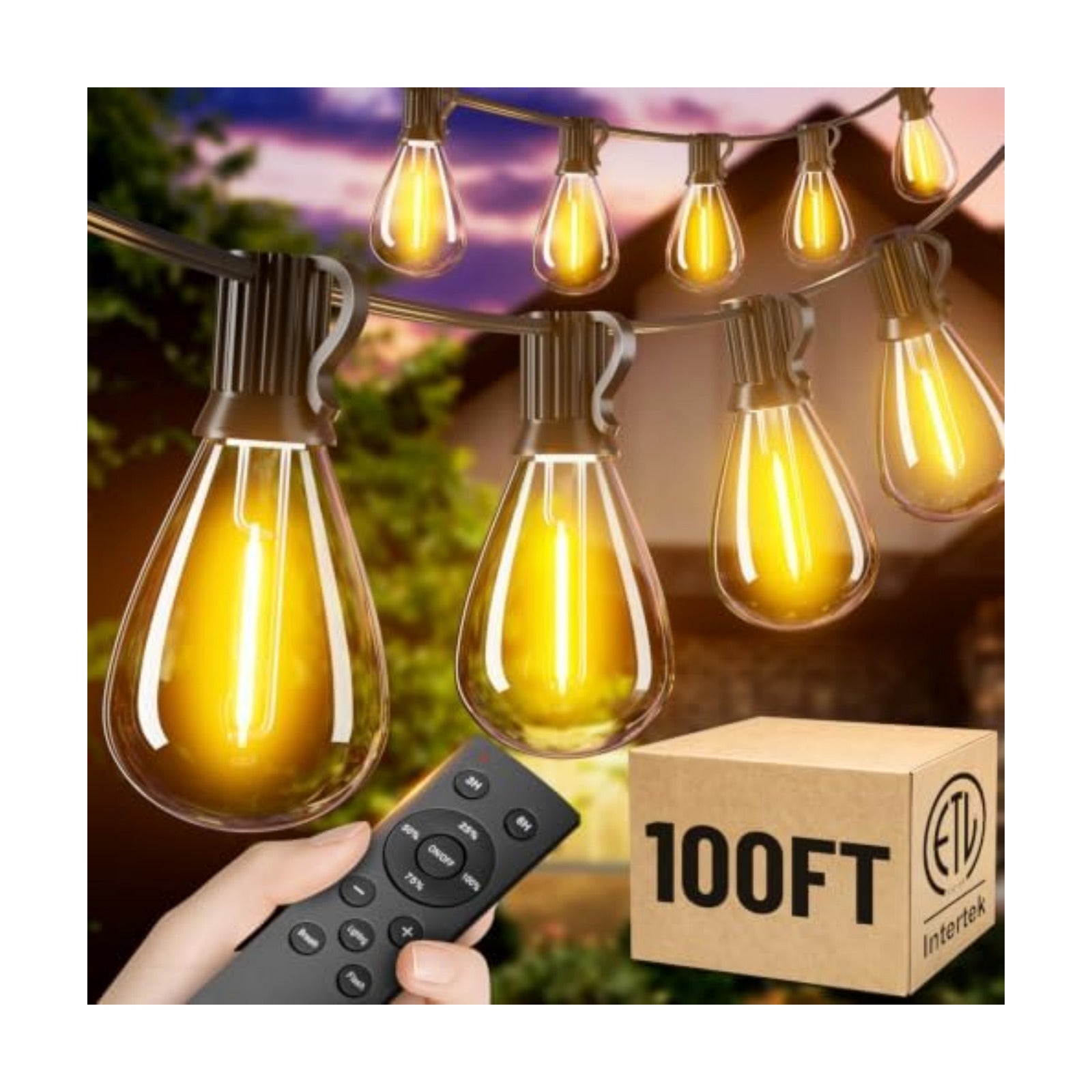 100FT Outdoor String Lights with Remote, Waterproof Patio Lights with 35+1 Shatterproof LED Bulbs,Dimmable Hanging