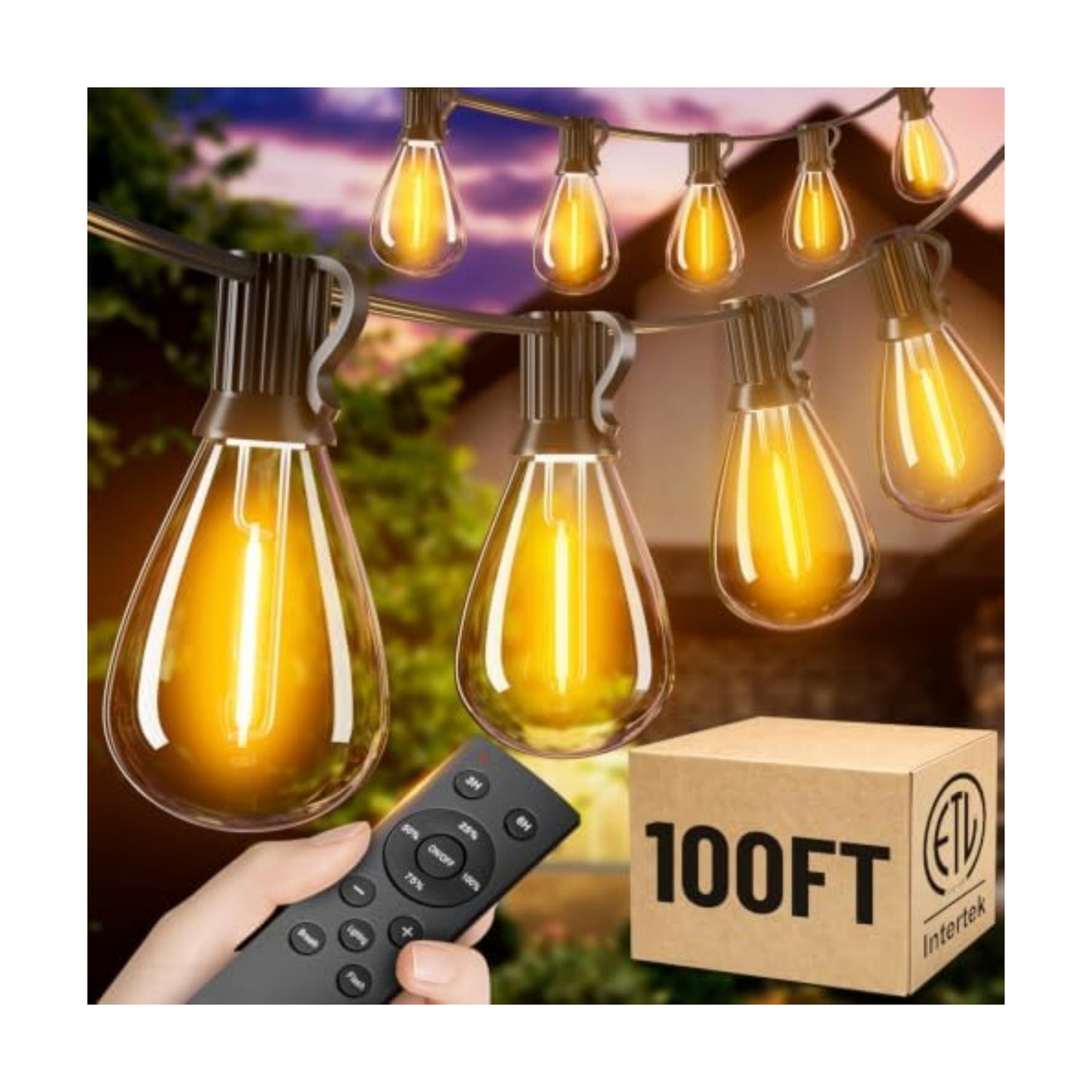 100FT Outdoor String Lights with Remote, Waterproof Patio Lights with 35+1 Shatterproof LED Bulbs,Dimmable Hanging