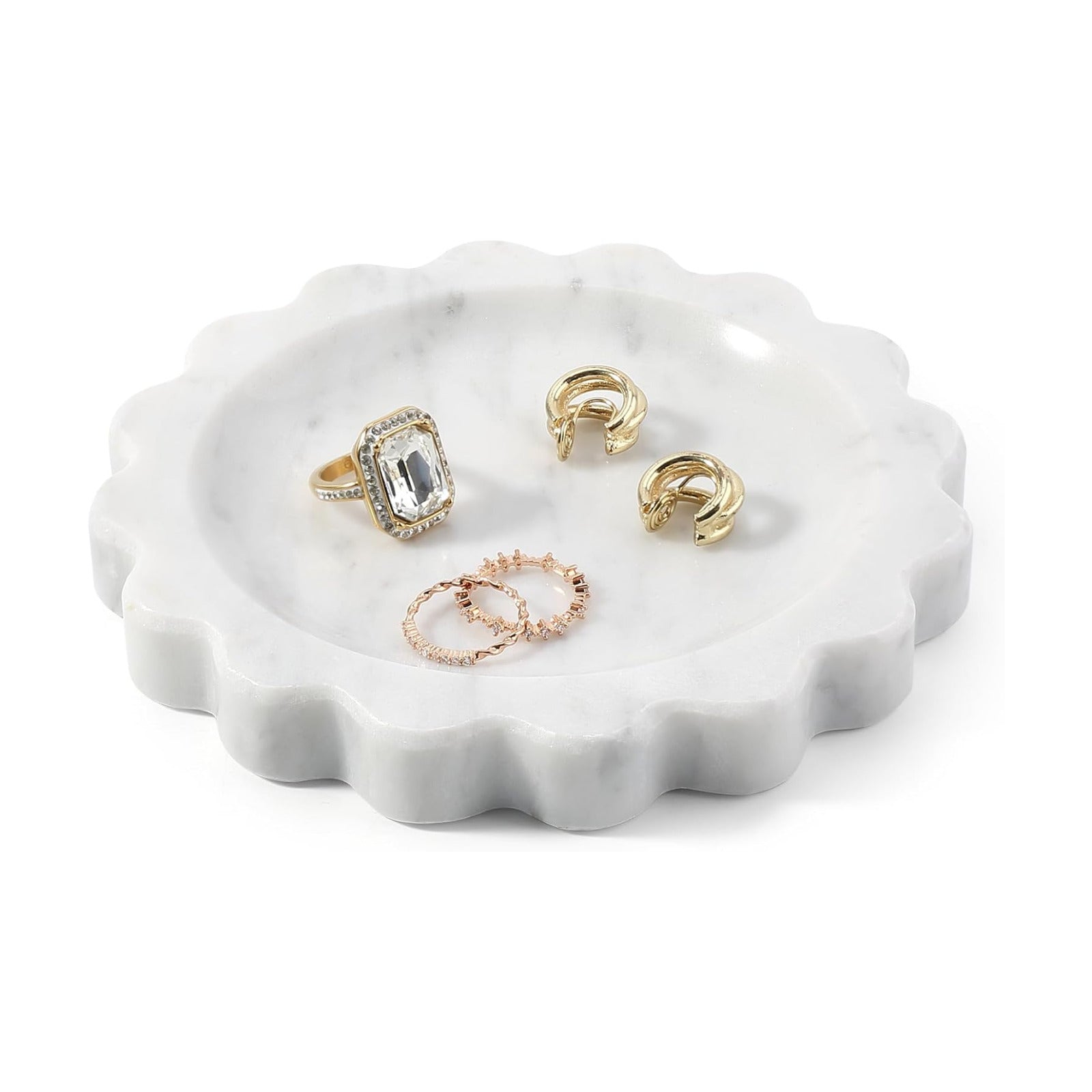 5.51" Scalloped Marble Tray / Carrara / D=5.51 / Natural