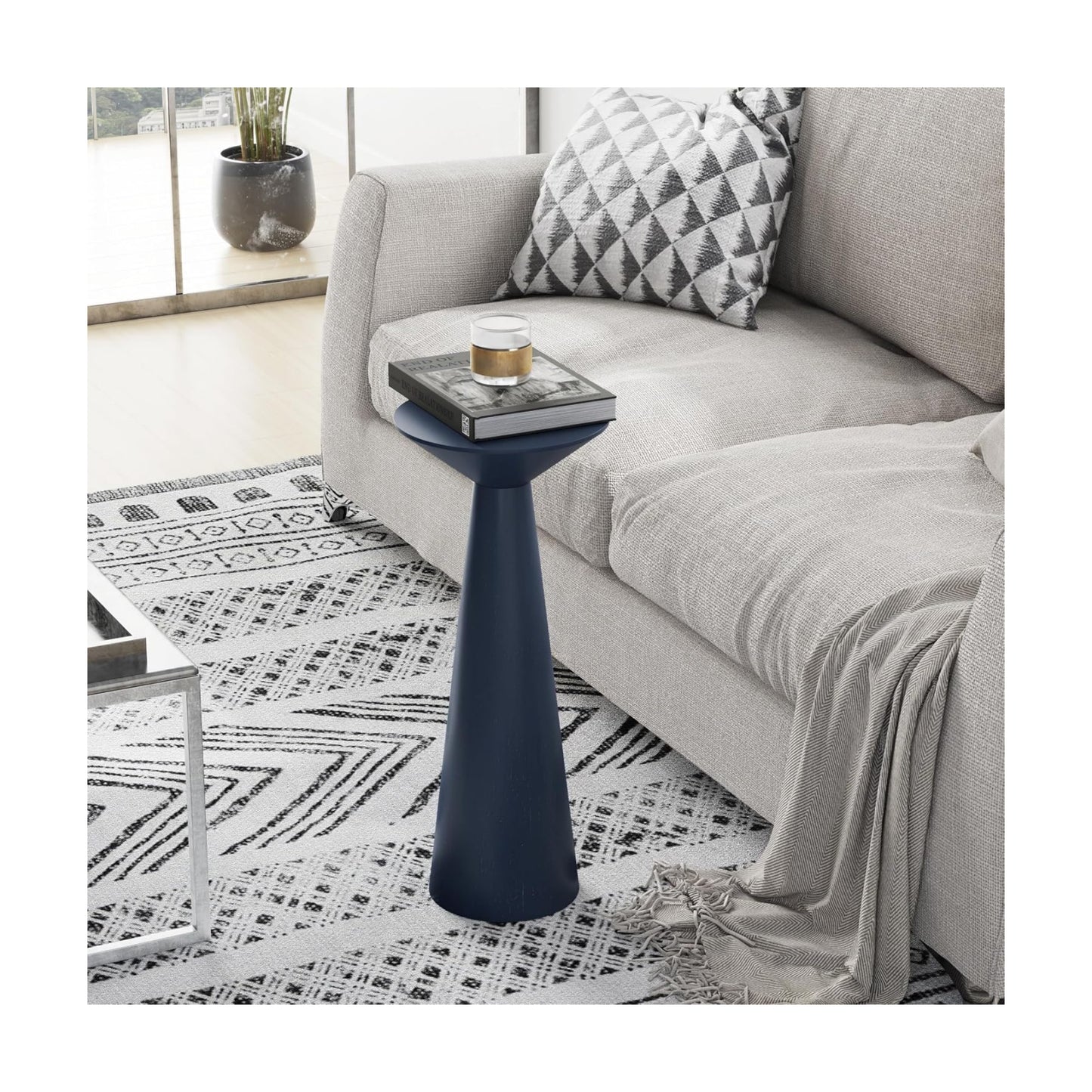 Farmhouse Tall Pedestal End Table Small Solid Wood Martini Table Plant Stand Modern / Dark Blue