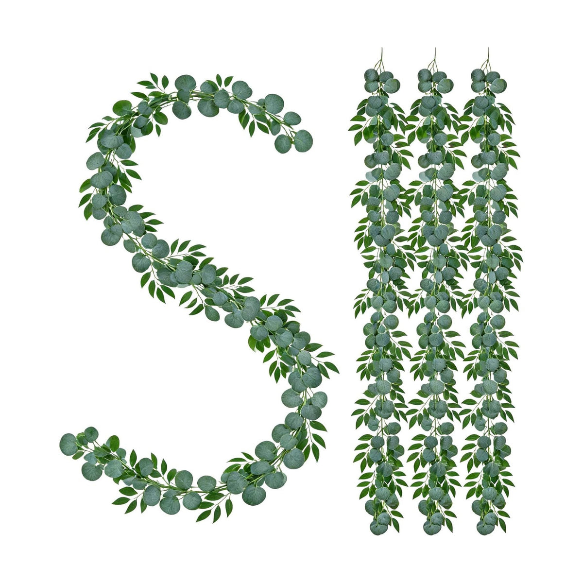 GREENTIME 4Pack 6.5Ft Artificial Eucalyptus Garland with Willow Leaves