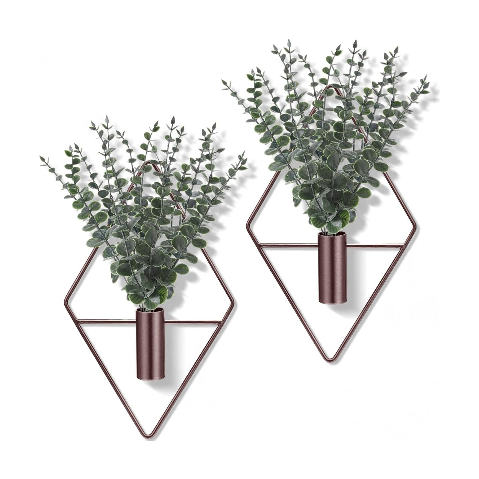 Jexine 2 Pcs Hanging Artificial Planters Wall Decor, Bronze, Eucalyptus