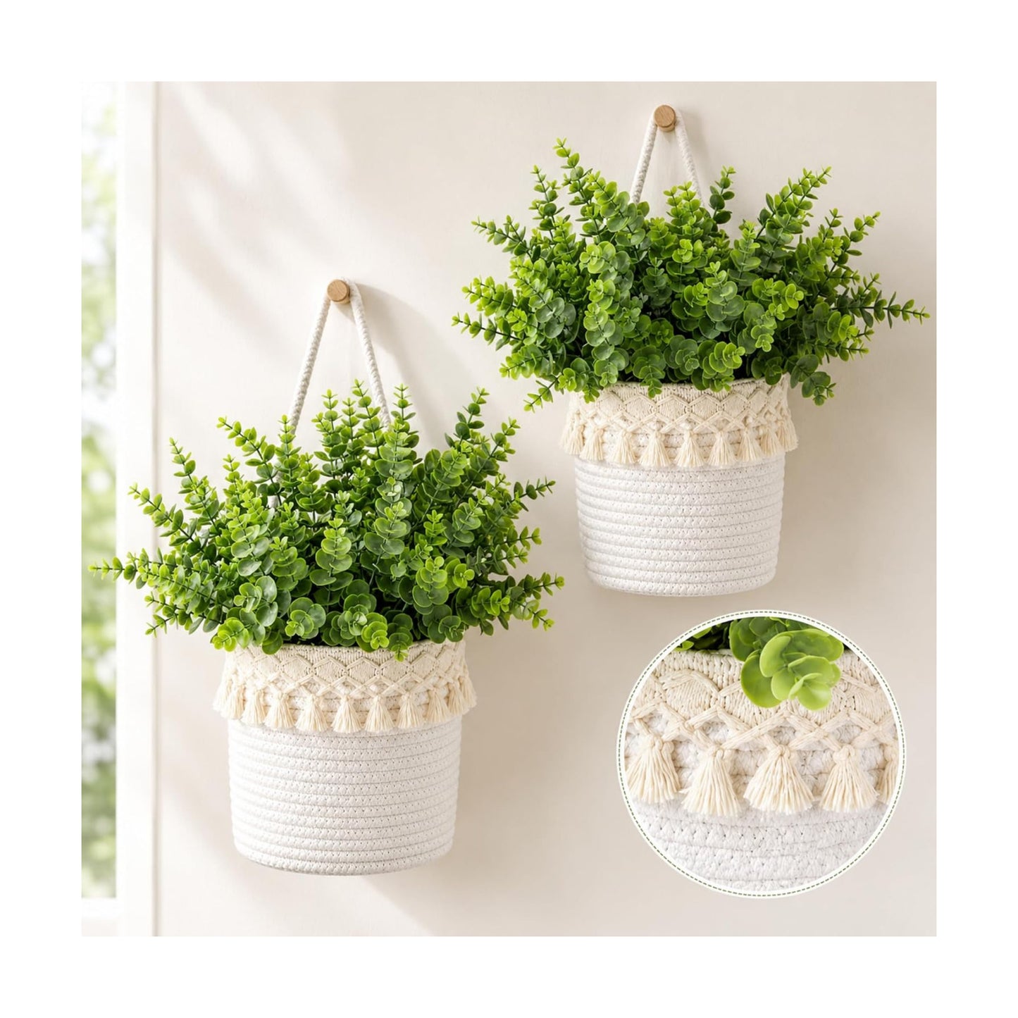 Boho Cotton Rope Woven Plant Holder / White / Set of 4