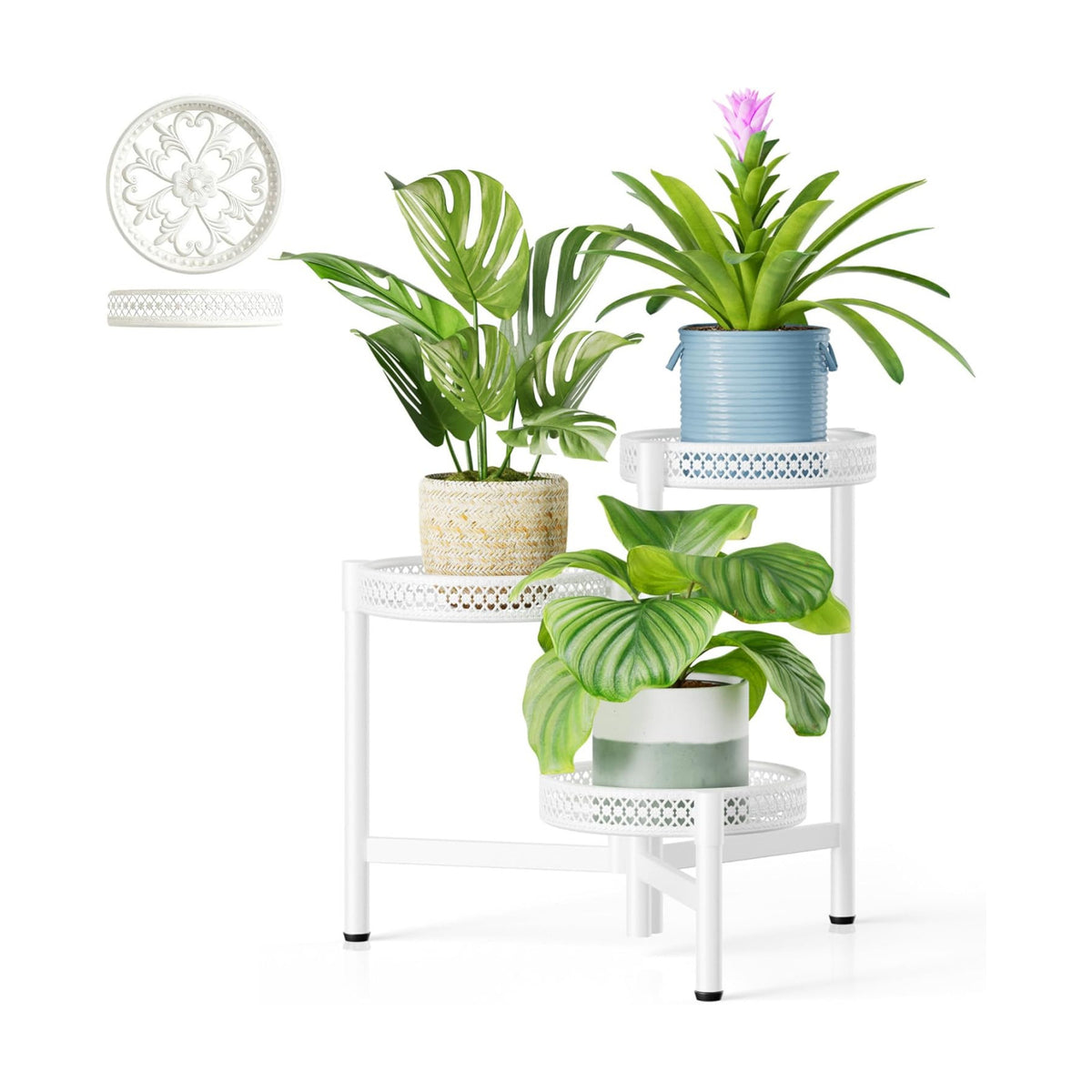 3 Tiered Tall Plant Stand Indoor Outdoor, Metral Plant Shelf for Corner Display Rack, Multi-Tier Folding Planter Pot