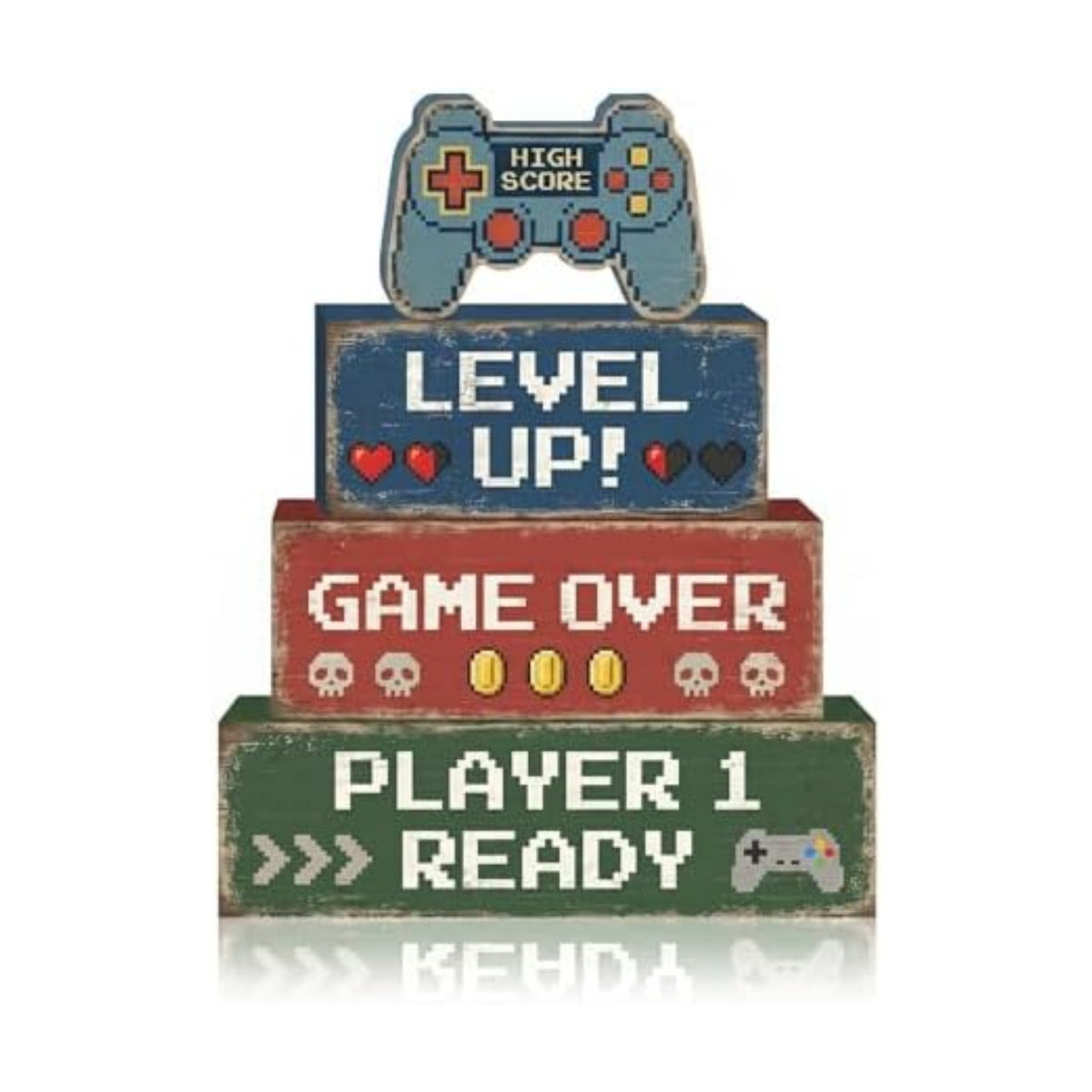 Britimes Tiered Tray Decor Set, 4 Pack, Wooden Table Sign, Video Game